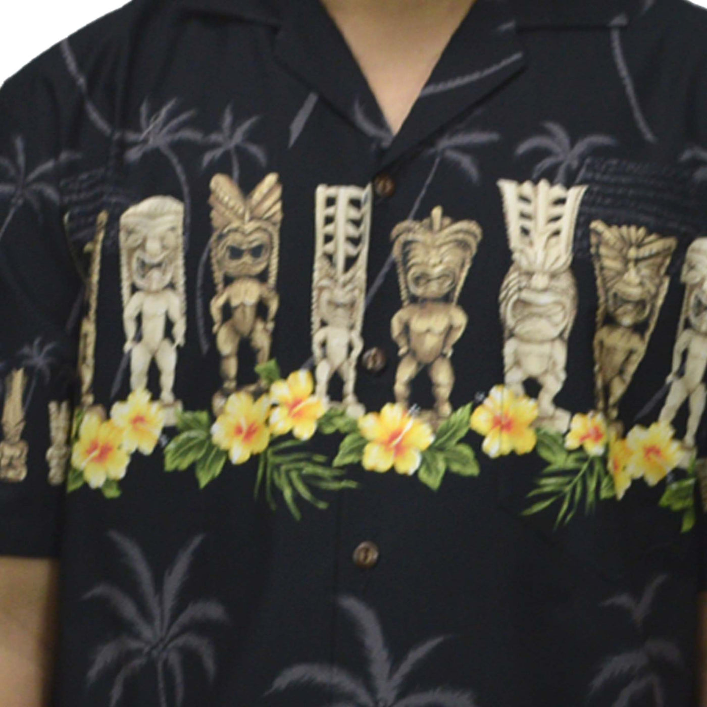 Ky's Hawaiian Cotton Shirt Lucky Tiki-Black