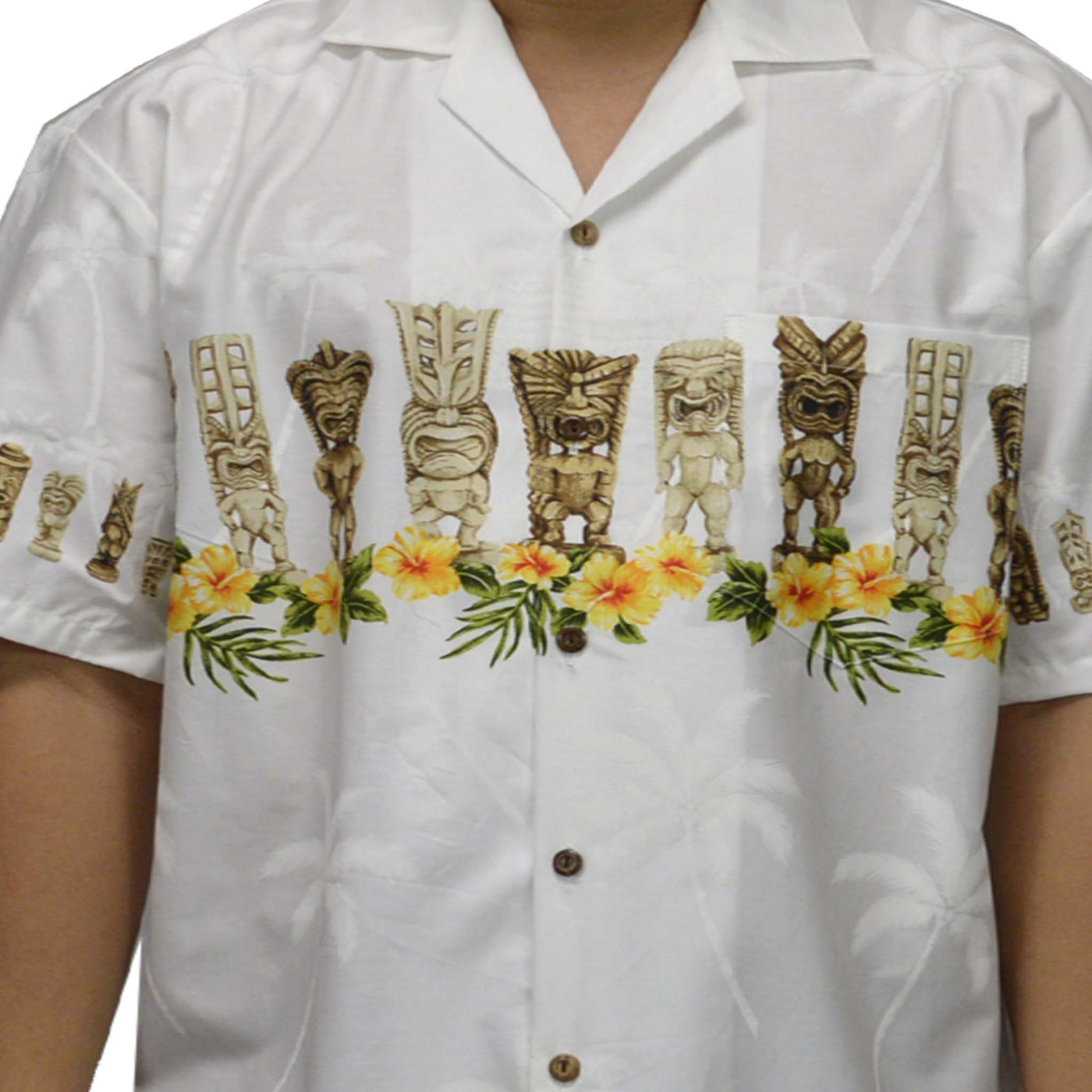 Ky's Hawaiian Cotton Shirt Lucky Tiki-White