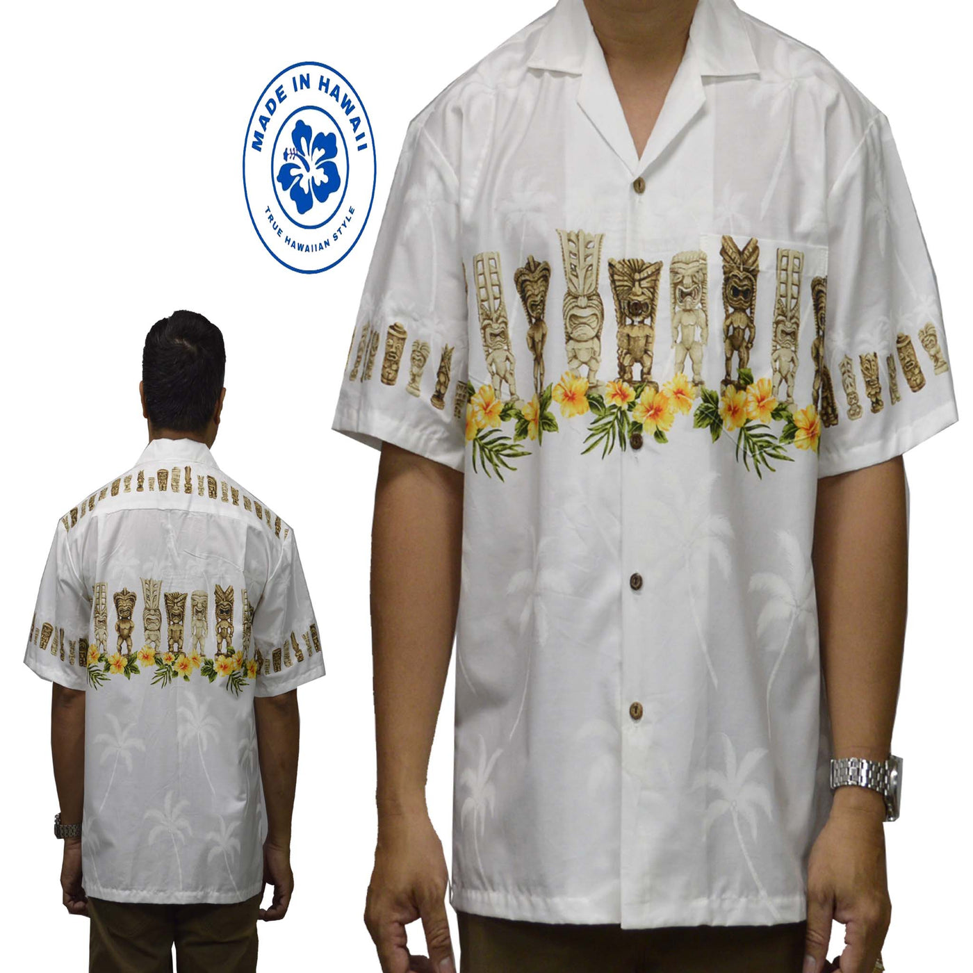 Ky's Hawaiian Cotton Shirt Lucky Tiki-White