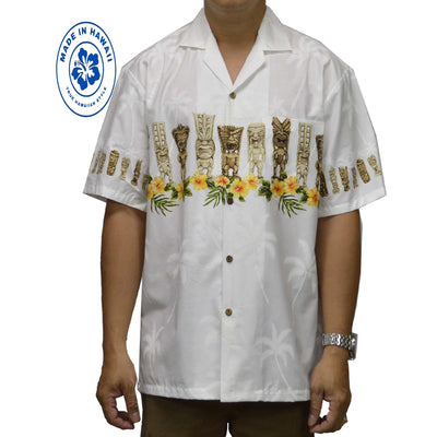 Ky's Hawaiian Cotton Shirt Lucky Tiki-White