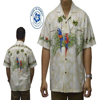 Ky's Hawaiian Cotton Shirt Island Parrot-White