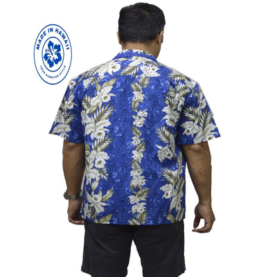 Cotton Hawaiian Shirt Bamboo Orchid -Navy