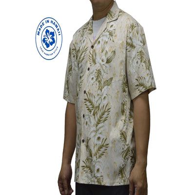 Cotton Hawaiian Shirt Bamboo Orchid -Cream