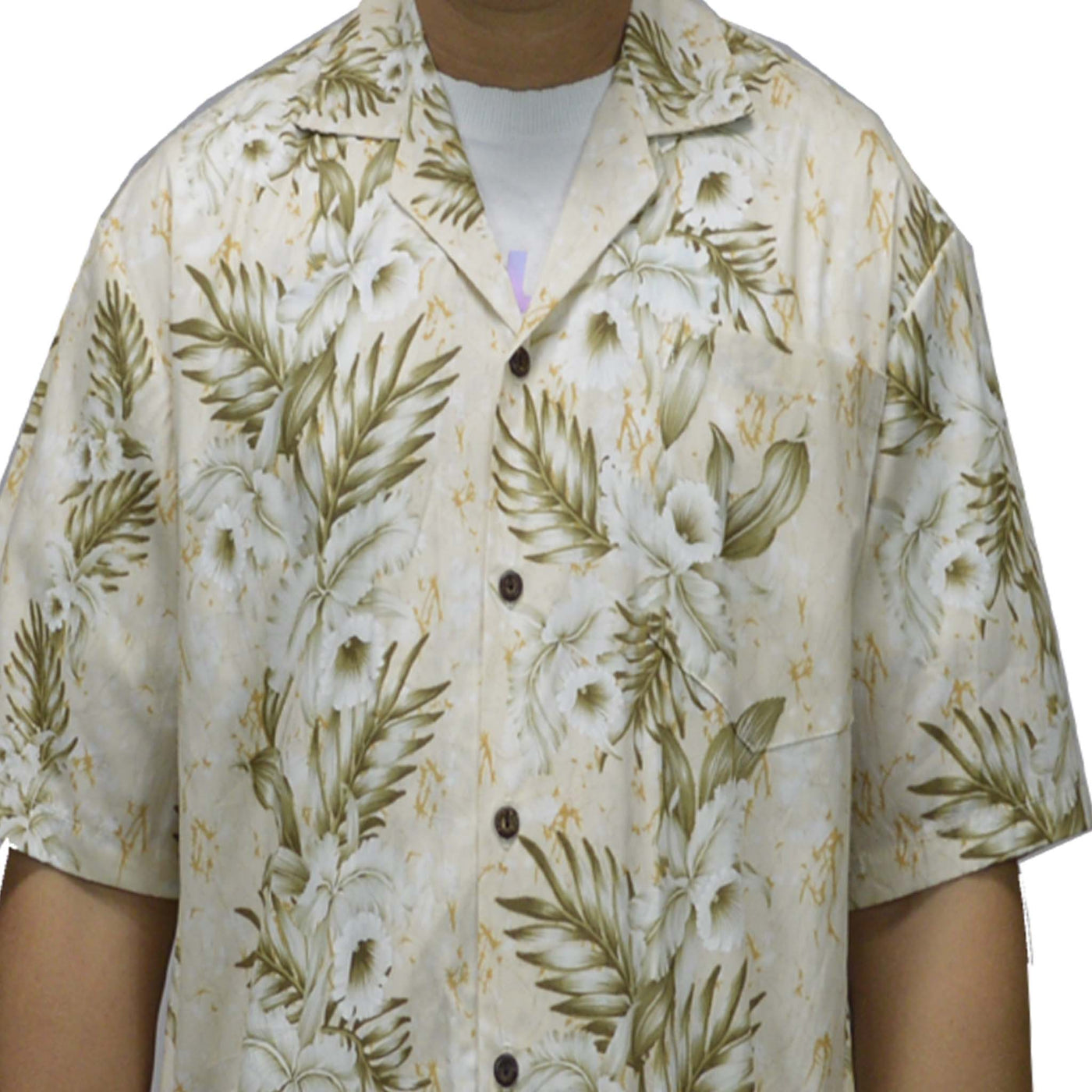 Cotton Hawaiian Shirt Bamboo Orchid -Cream