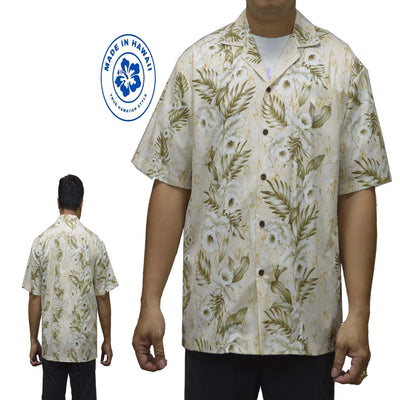 Cotton Hawaiian Shirt Bamboo Orchid -Cream