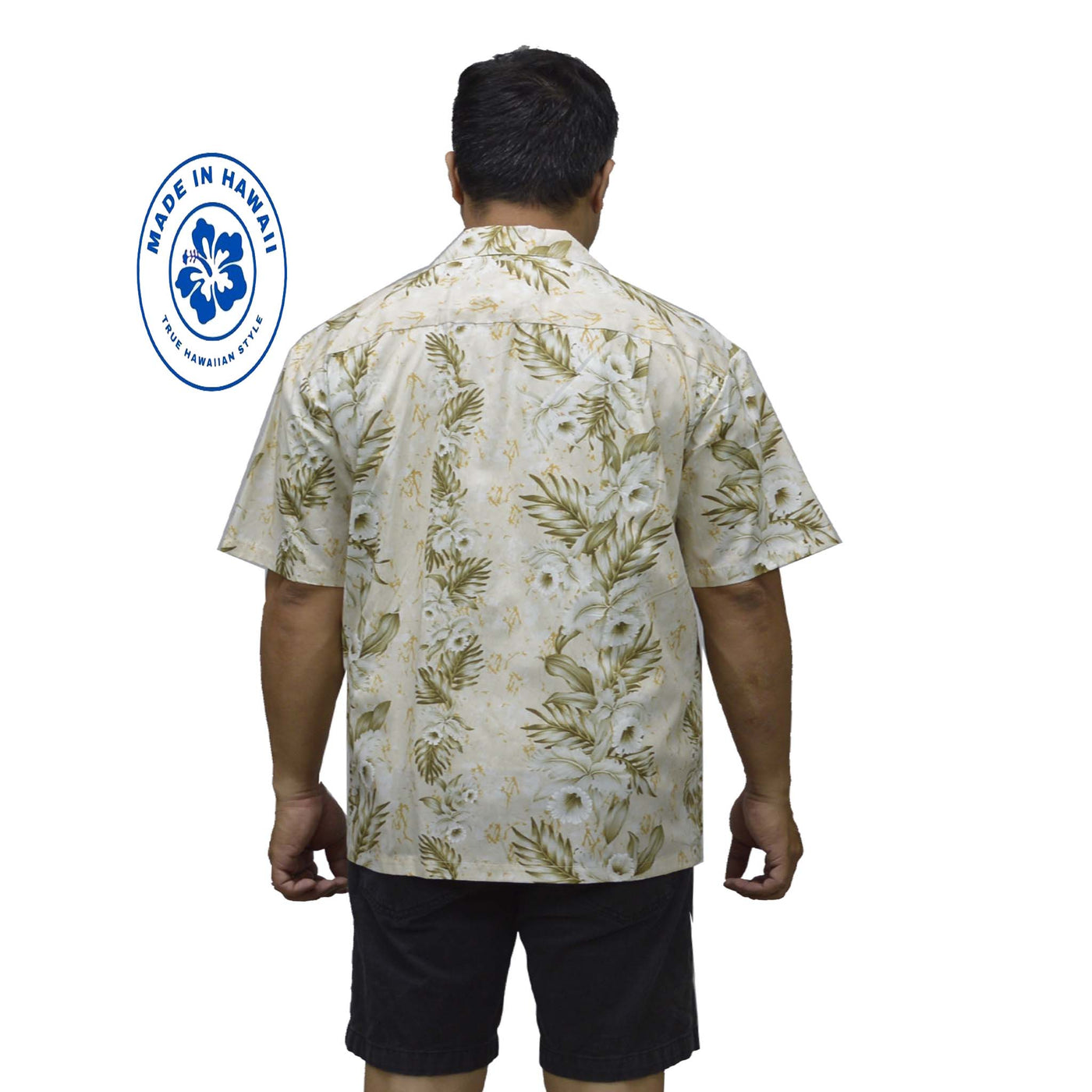 Cotton Hawaiian Shirt Bamboo Orchid -Cream