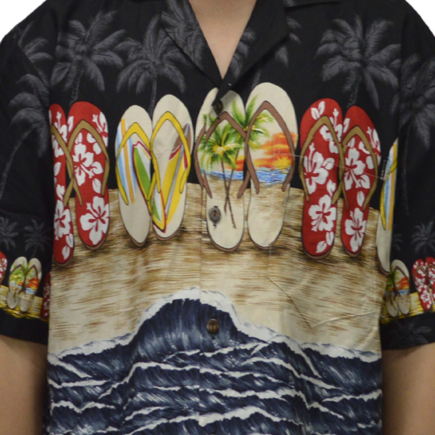 Ky's Hawaiian Cotton Shirt Hawaii Slipper-Black