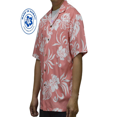 Ky`s Hawaiian Cotton Shirt Classic Hibiscus -Coral