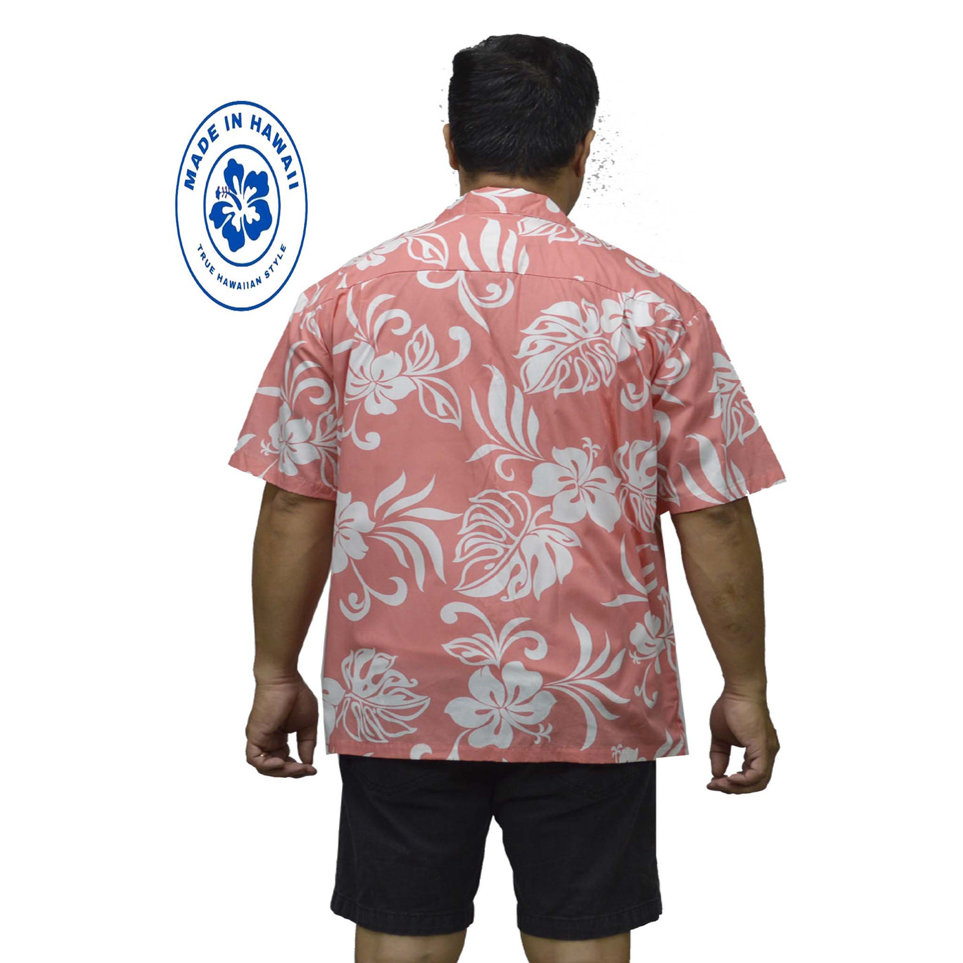 Ky`s Hawaiian Cotton Shirt Classic Hibiscus -Coral