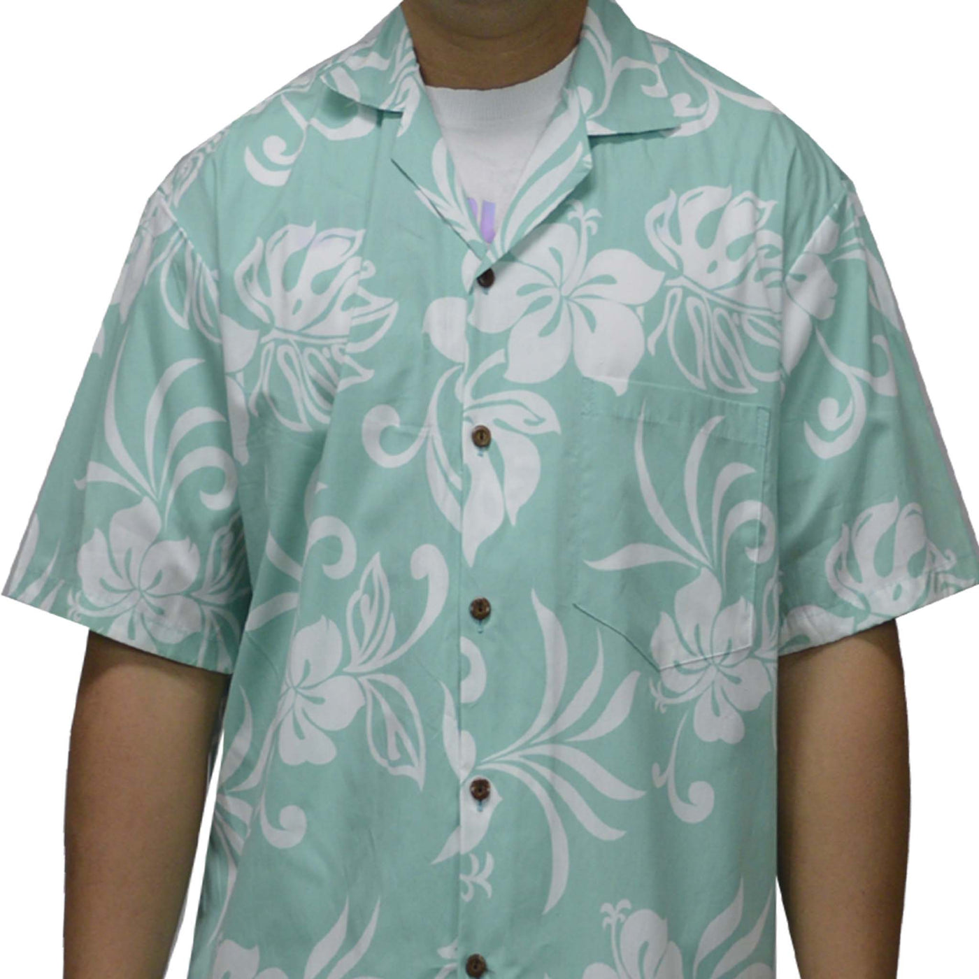 Ky`s Hawaiian Cotton Shirt Classic Hibiscus -Green