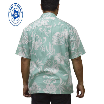 Ky`s Hawaiian Cotton Shirt Classic Hibiscus -Green