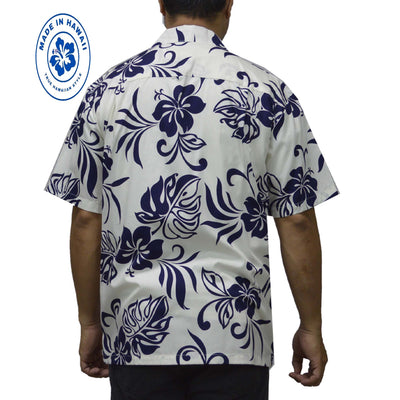 Ky`s Hawaiian Cotton Shirt Classic Hibiscus -Navy