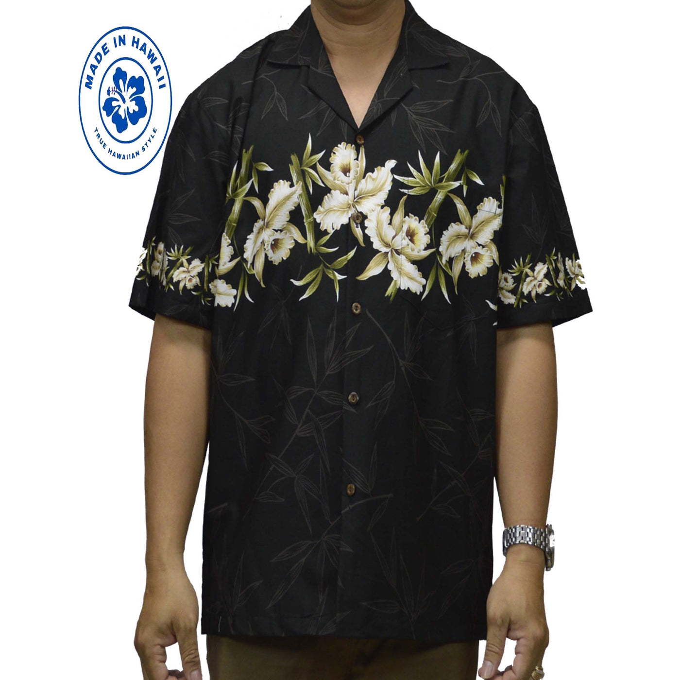 Cotton Hawaiian Shirt Orchid-Black