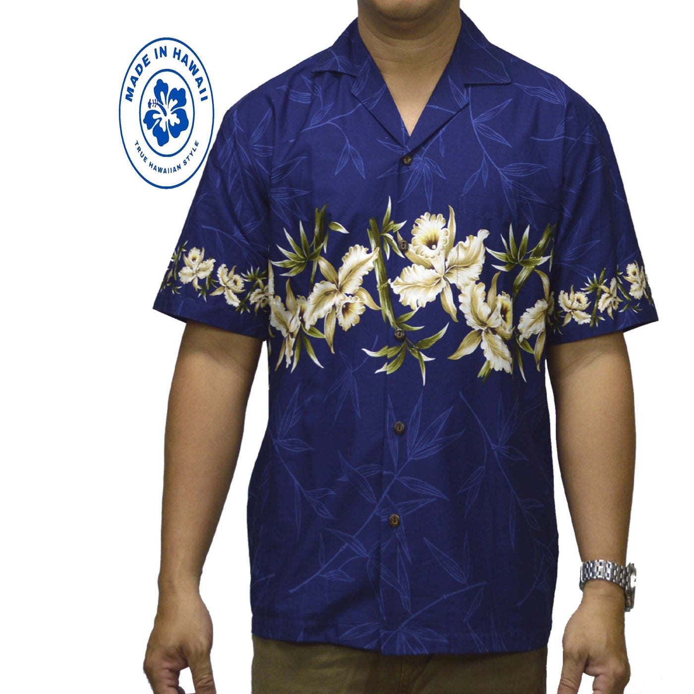 Cotton Hawaiian Shirt Orchid-Navy