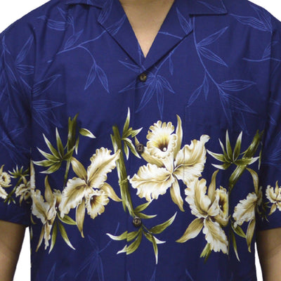 Cotton Hawaiian Shirt Orchid-Navy