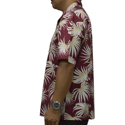 Ky`s Hawaiian Cotton Shirt Palm Leaf  -Red