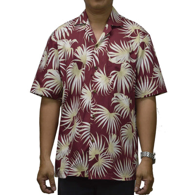 Ky`s Hawaiian Cotton Shirt Palm Leaf  -Red