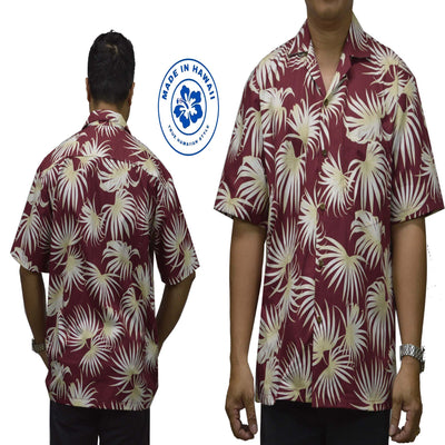 Ky`s Hawaiian Cotton Shirt Palm Leaf  -Red