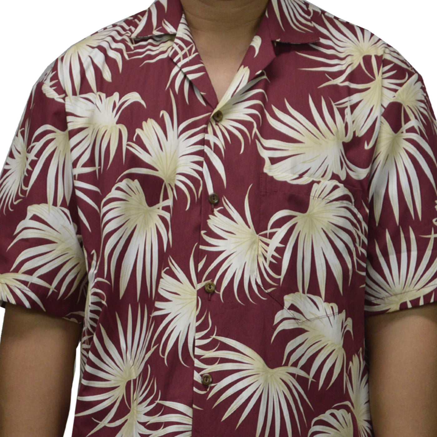 Ky`s Hawaiian Cotton Shirt Palm Leaf  -Red