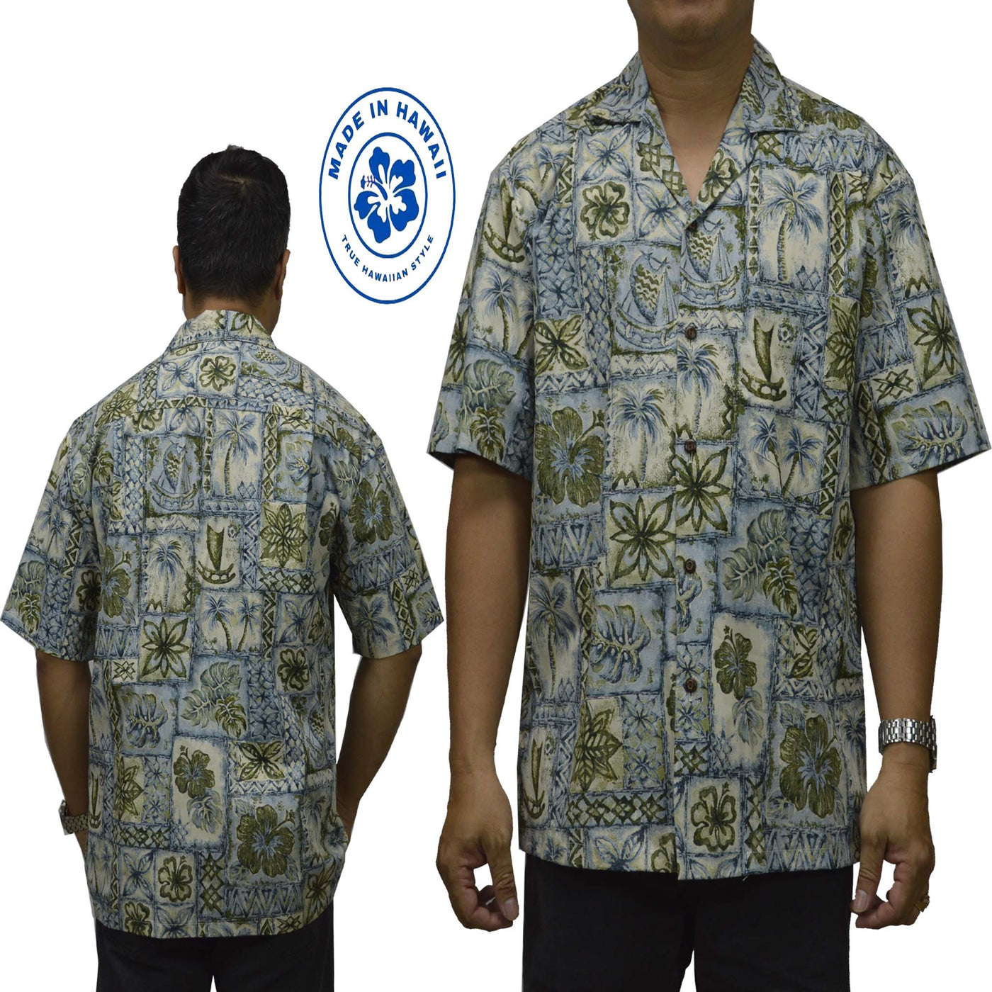 Honu Tapa Hawaiian Reverse Shirt - Blue