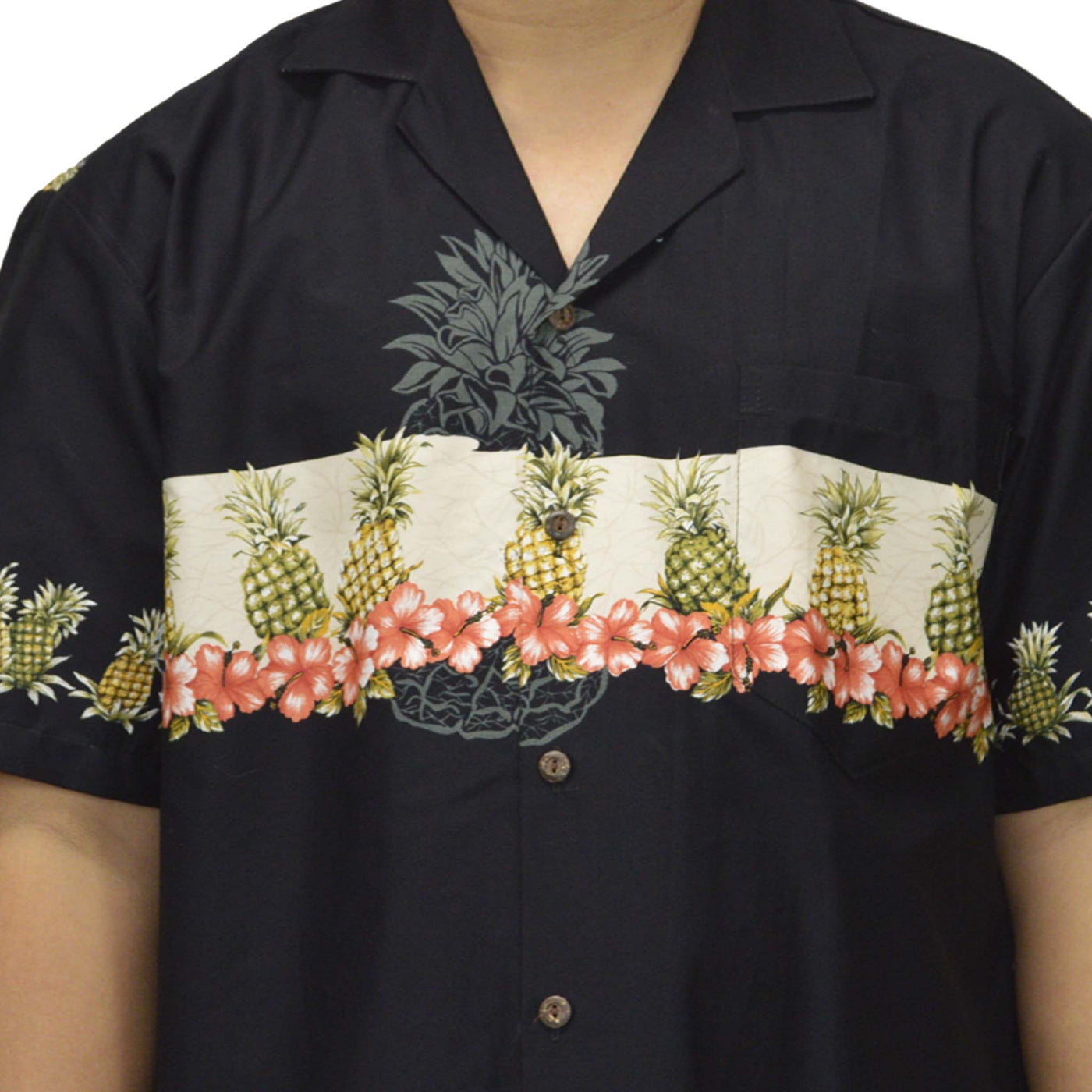 Cotton Hawaiian Shirt Pineapple-Black