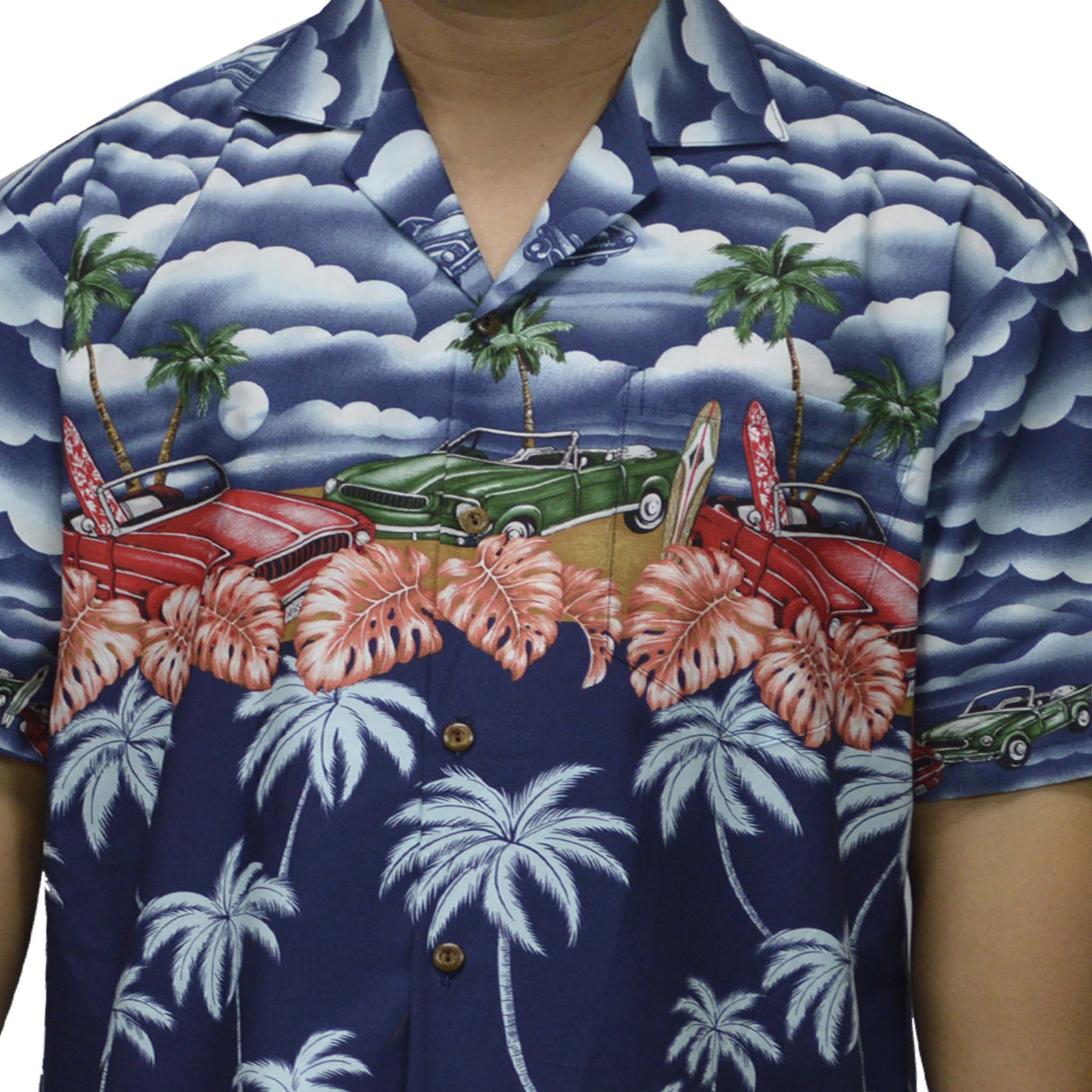 Ky's Cotton Hawaiian Shirt Muscle Car - Navy