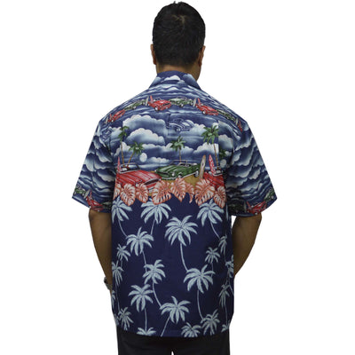 Ky's Cotton Hawaiian Shirt Muscle Car - Navy