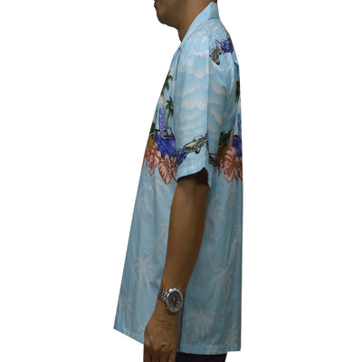 Ky's Hawaiian Cotton Shirt Muscle Car - Aqua