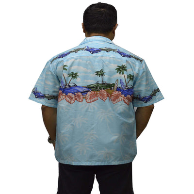 Ky's Hawaiian Cotton Shirt Muscle Car - Aqua