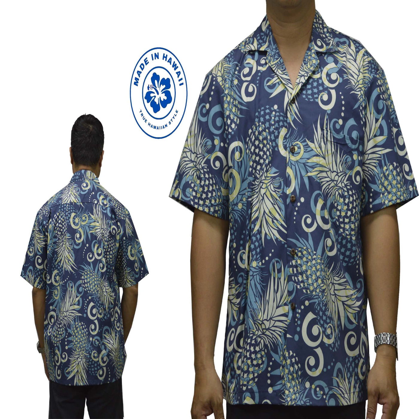 Custom Hawaiian Shirt Abstract Pineapple-Navy