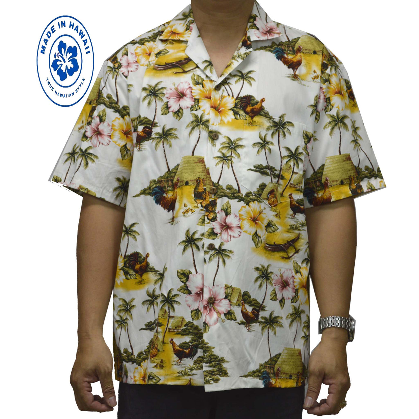 Custom Hawaiian Shirt Rooster -White