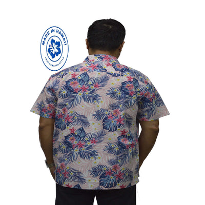 Cotton Hawaiian Performance Shirt with Hibiscus Print Made in Hawaii