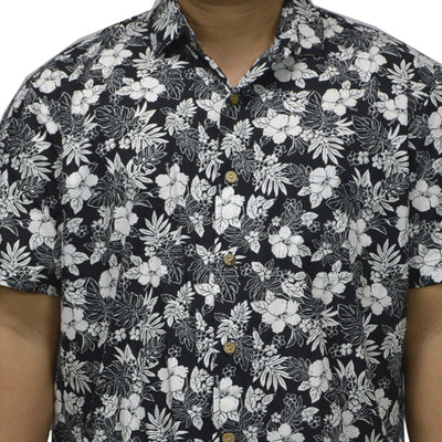 Cotton Hawaiian Performance Shirt with Hibiscus Print Made in Hawaii