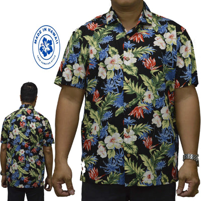 Cotton Hawaiian Performance Shirt with Hibiscus Print Made in Hawaii