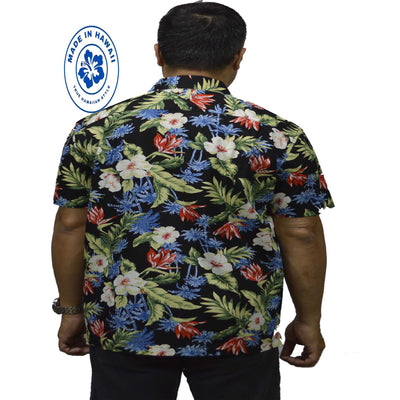 Cotton Hawaiian Performance Shirt with Hibiscus Print Made in Hawaii