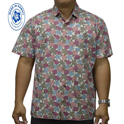 Cotton Hawaiian Performance Shirt with Hibiscus Print Made in Hawaii