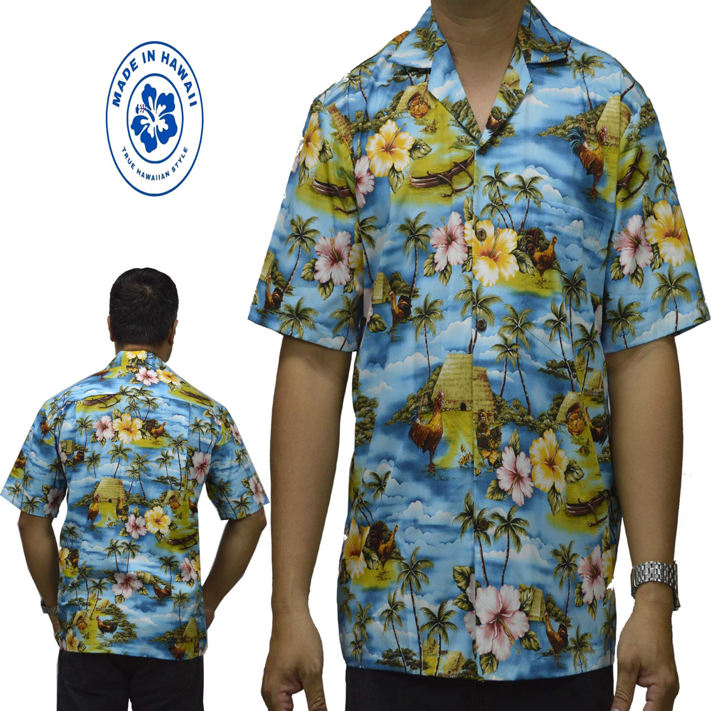 Custom Hawaiian Shirt Rooster -Blue