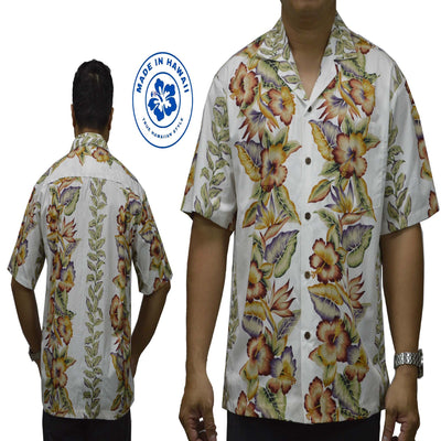 Cotton Hawaiian Shirt Vintage Anthurium -White