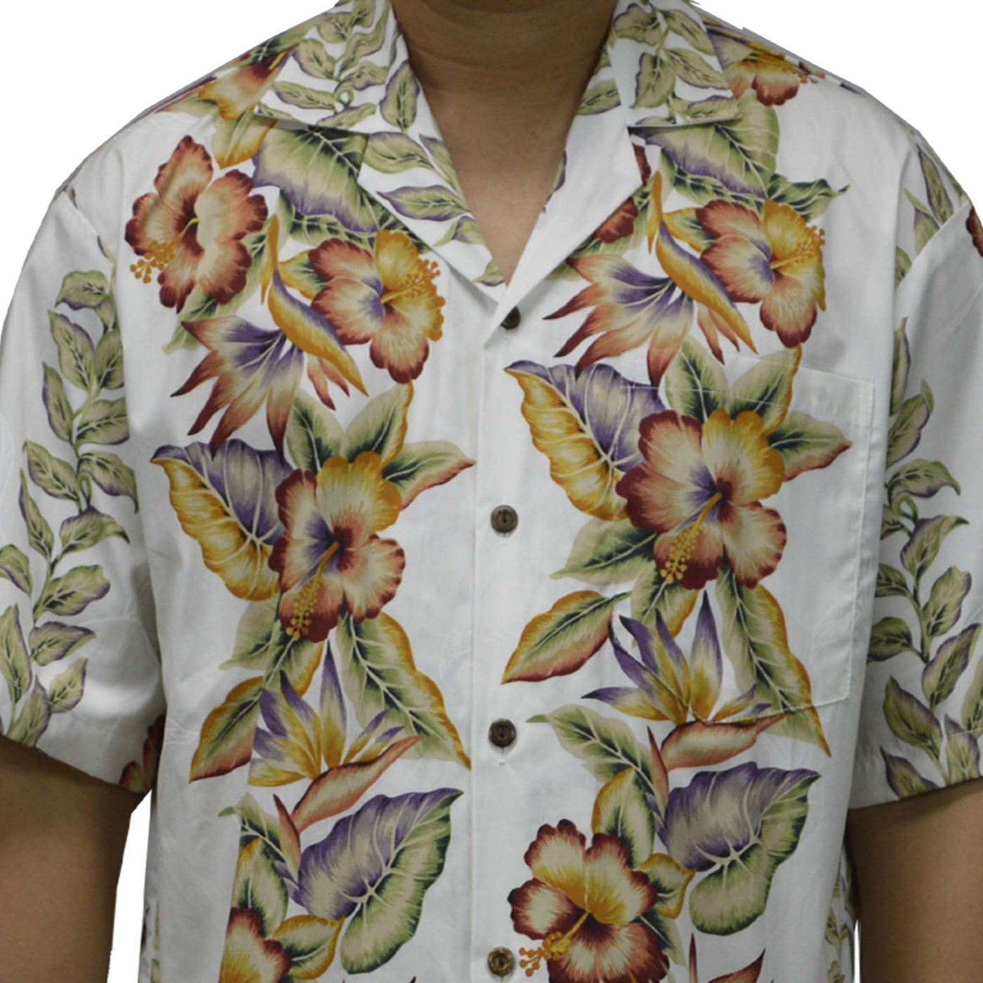 Cotton Hawaiian Shirt Vintage Anthurium -White