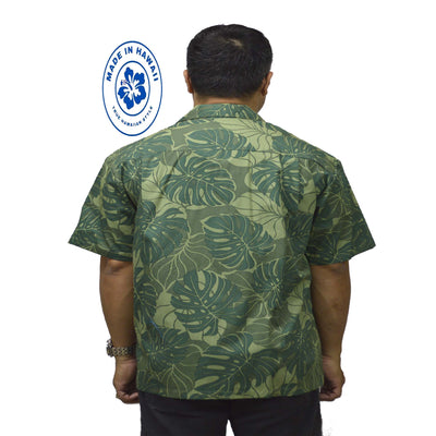 Cotton Hawaiian Shirt Monstera Deliciosa-Green