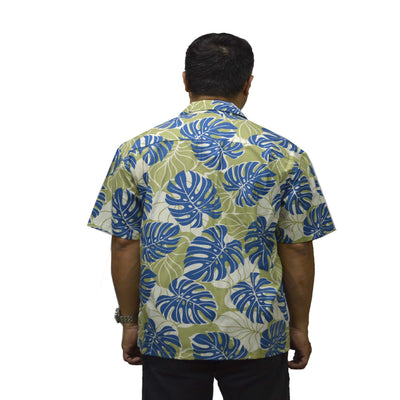 Cotton Hawaiian Shirt Monstera Deliciosa-Olive