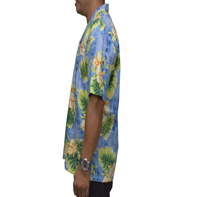 authentic hawaiian cotton aloha shirt with yellow orchid