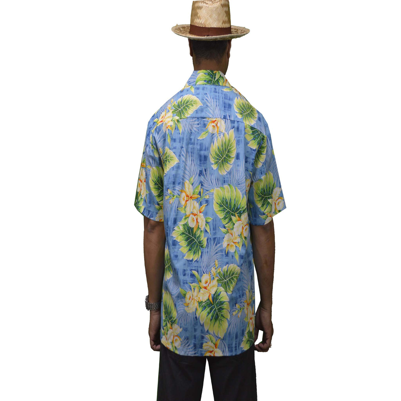 authentic hawaiian cotton aloha shirt with yellow orchid