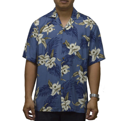 Locally made in Hawaii: Rayon Hawaiian Shirt Hilo Orchid -Blue