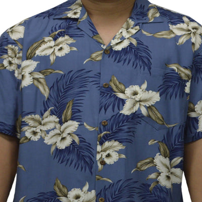 Lulumahu White Orchid Rayon Men's Aloha Shirt