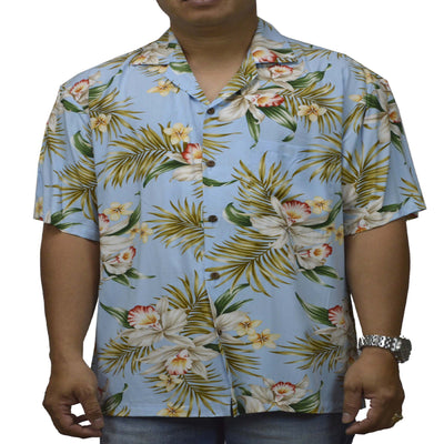 Locally made in Hawaii: Rayon Hawaiian Shirt Maui Orchid -Blue