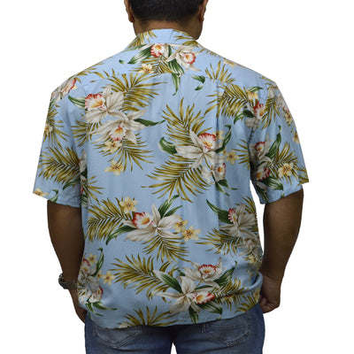 Locally made in Hawaii: Rayon Hawaiian Shirt Maui Orchid -Blue