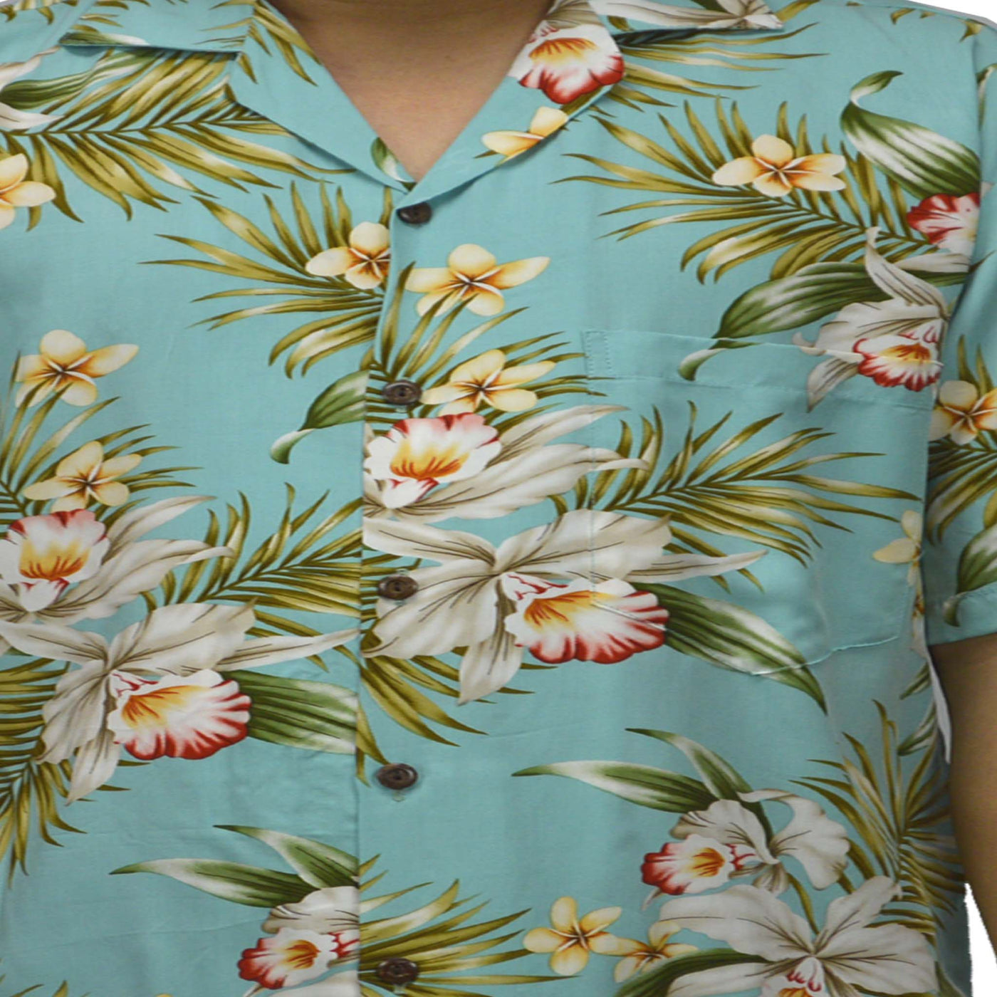 Locally made Hawaii: Rayon Hawaiian Shirt Maui Orchid -Green