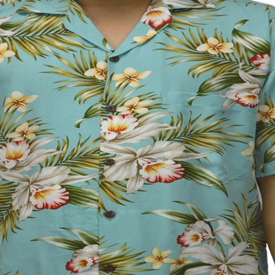 Locally made Hawaii: Rayon Hawaiian Shirt Maui Orchid -Green