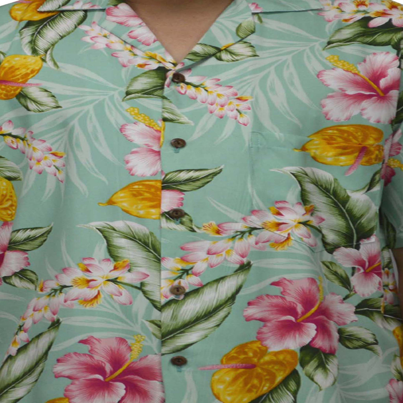 Rayon Hawaiian Shirt Tropical Flower -Green